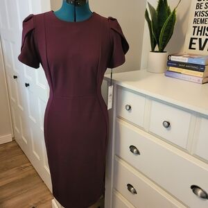 Calvin Klein Pleated Puff Sleeve Sheath Dress